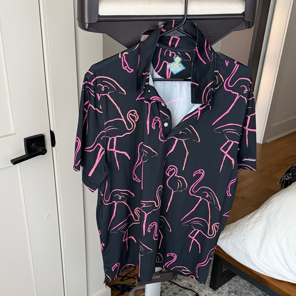 Chubbies Black Shirt with Pink Flamingo Design